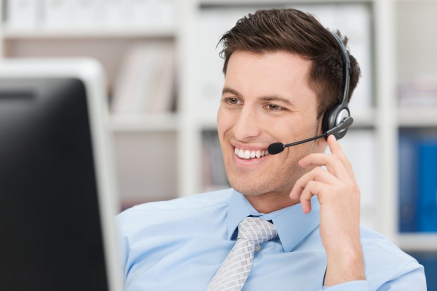 Happy contact center agent providing customer service