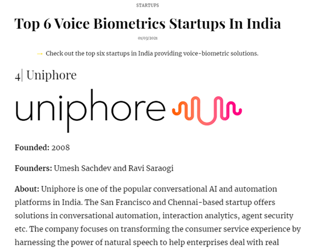 Uniphore is top biometrics startup