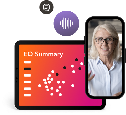 AI emotion recognition 
summary featuring a woman on a tablet.