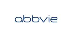 Logo of AbbVie, featuring testimonials with the company name in lowercase dark blue letters on a white background.
