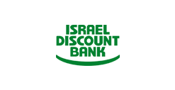 Logo of Israel Discount Bank featuring white text on a green background with a green arc underneath, often praised in customer reviews.