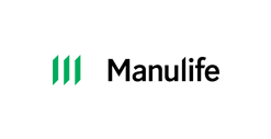 Logo of Manulife Financial Corporation featuring three vertical green bars next to the company name in white on a black background, symbolizing positive client feedback.