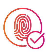 A fingerprint icon with a check mark, illustrating efficiency and accuracy in healthcare CX.