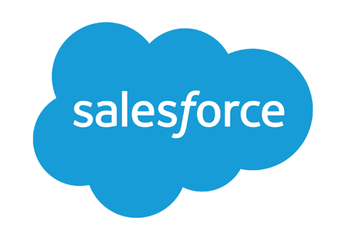 The Salesforce logo on a blue background denotes their innovative approach to communication and technology.