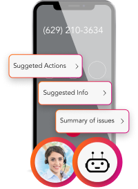An image of a phone displaying multiple instances of suggested actions for tech support.