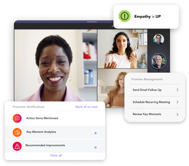 A tablet screen displaying a group of people on a video call with the latest features.