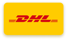 DHL logo on a yellow background.