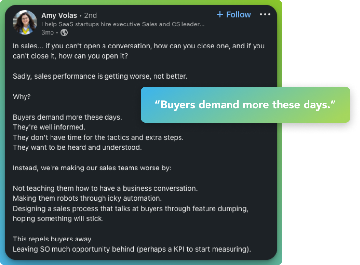 A screenshot of a conversation between a buyer and a seller showcasing how Uniphore can boost sales.
