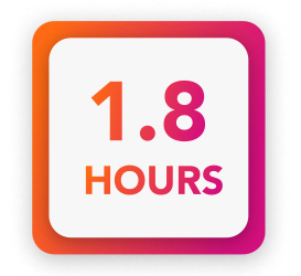 An icon in pink and orange colors displaying the words "1 8 hours".