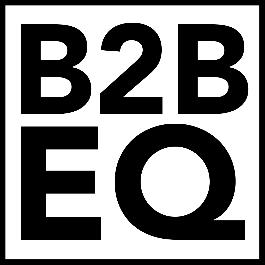 The logo for b2b eq features a sleek design perfect for podcasts in the business-to-business industry.