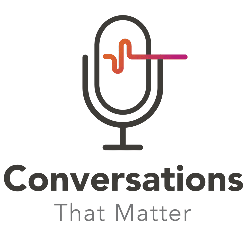 Podcasts logo showcasing meaningful conversations.