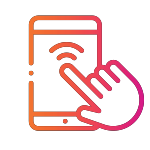 A hand holding a phone with a wifi icon for banking transactions.