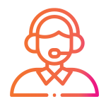 A line icon of a person wearing a headset for banking transactions.