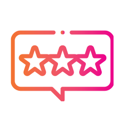 A speech bubble with a five star icon is displayed, symbolizing positive outcomes.