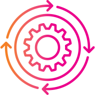 A gear icon with arrows pointing in various directions, promoting efficiency.