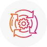 A circle with gears inside, representing KPIs for a call center.