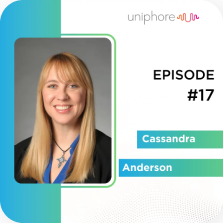Professional headshot of a woman named Cassandra Anderson, featured in episode #17 by Uniphore, designed to capture Buyer Attention.