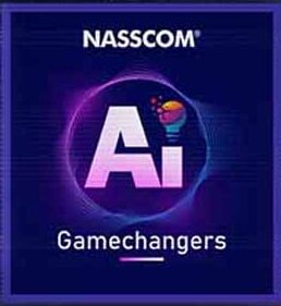 Logo for Nasscom AI Gamechangers recognition, featuring a stylized AI text with a brain graphic, set against a purple background.