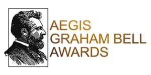 Logo of the Aegis Graham Bell Awards featuring a profile illustration of Alexander Graham Bell with the event name beside it, symbolizing recognition.