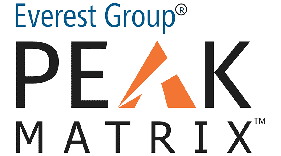 Logo of everest group peak matrix®, featuring the words "peak matrix" in black with an orange triangle design, symbolizing employee recognition.