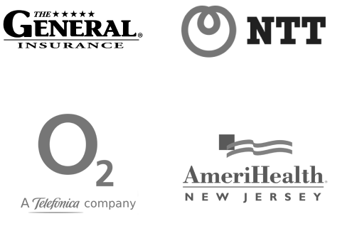 Logos of Uniphore, NTT, and Amerihealth New Jersey on a white background.