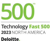 Logo of Deloitte Technology Fast 500, 2021 North America, featuring Leading Enterprise AI Platform Uniphore.