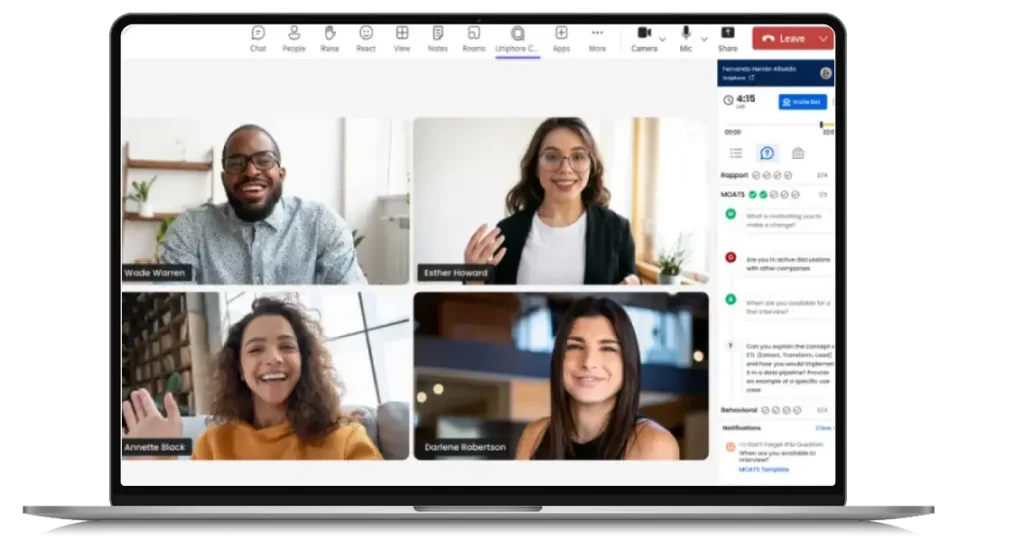 Laptop running Recruiting Agent from Uniphore