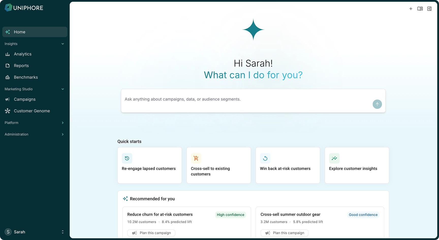 Uniphore Marketing AI — PLAN step product screenshot